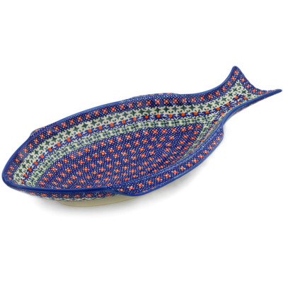 Polish Pottery Fish Shaped Platter 17&quot; Bold Speck