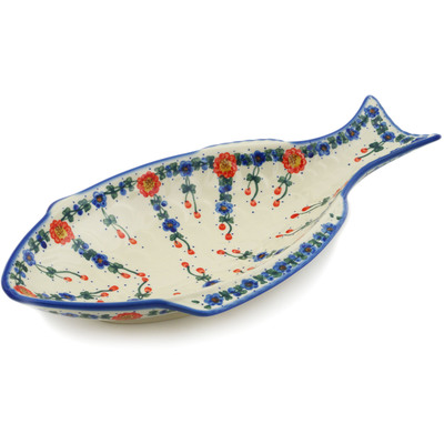 Polish Pottery Fish Shaped Platter 17&quot; Butterfly Whimsy