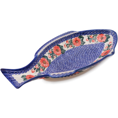 Polish Pottery Fish Shaped Platter 17&quot; Perfect Poppies