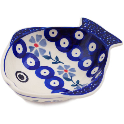 Polish Pottery Fish Shaped Platter 5&quot; Peacock Forget-me-not