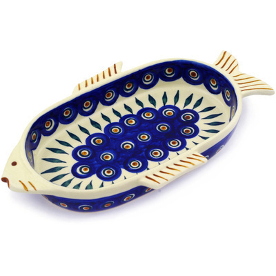 Polish Pottery Fish Shaped Platter 8&quot; Blue Peacock
