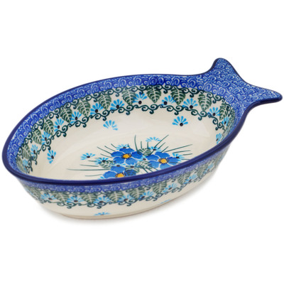 Polish Pottery Fish Shaped Platter 8&quot; Forget Me Not UNIKAT