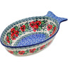 Polish Pottery Fish Shaped Platter 8&quot; Red Pansy