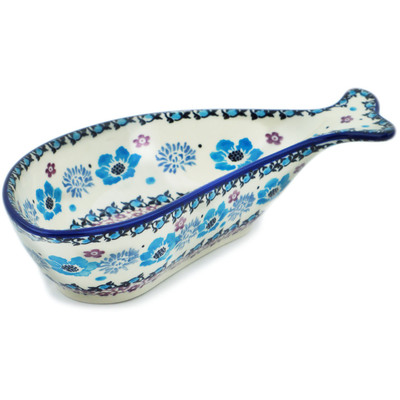Polish Pottery Fish Shaped Platter 9&quot; Blooming Blues