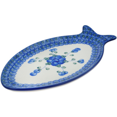 Polish Pottery Fish Shaped Platter 9&quot; Blue Poppies