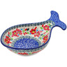 Polish Pottery Fish Shaped Platter 9&quot; Cherry Colored Florals UNIKAT