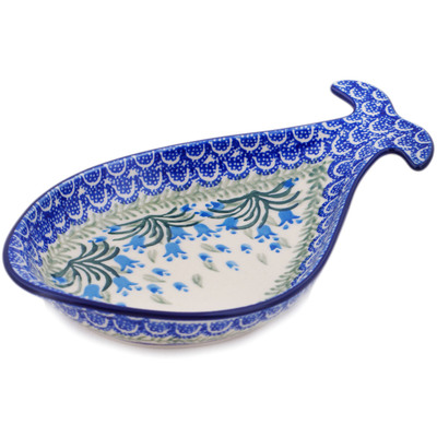 Polish Pottery Fish Shaped Platter 9&quot; Feathery Bluebells