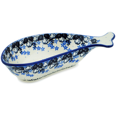 Polish Pottery Fish Shaped Platter 9&quot; Flowers At Dusk