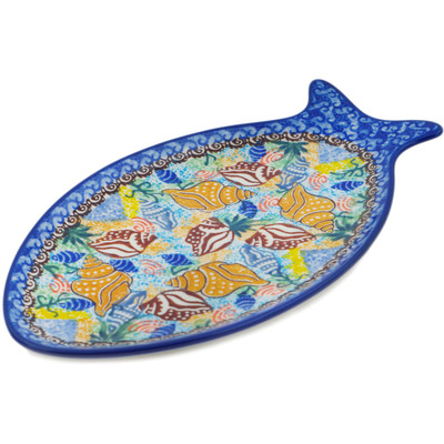 Polish Pottery Fish Shaped Platter 9&quot; Ocean Whisper UNIKAT