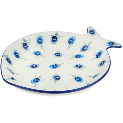 Polish Pottery Fish Shaped Platter 9&quot; Peacock Blues