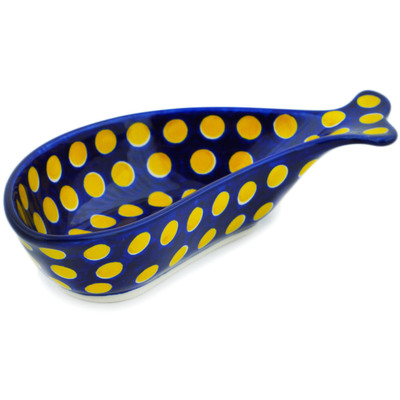 Polish Pottery Fish Shaped Platter 9&quot; Yellow Dots