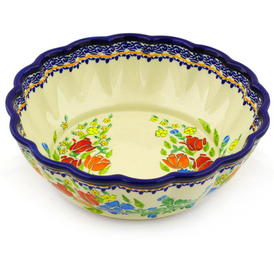 Polish Pottery Fluted Bowl 10&quot; Couronne De Feuillage UNIKAT