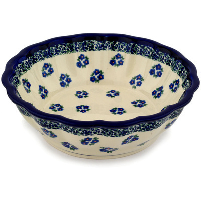 Polish Pottery Fluted Bowl 10&quot; Forget Me Not Dots