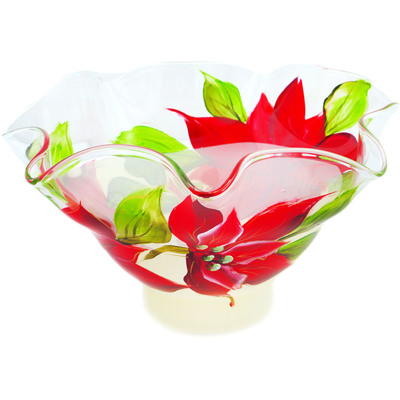 Glass Fluted Bowl 10&quot; Frosty Poinsettia