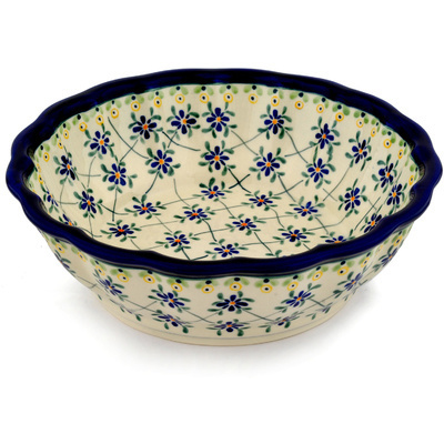 Polish Pottery Fluted Bowl 10" Gingham Trellis