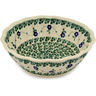 Polish Pottery Fluted Bowl 10&quot; Green Bubbles