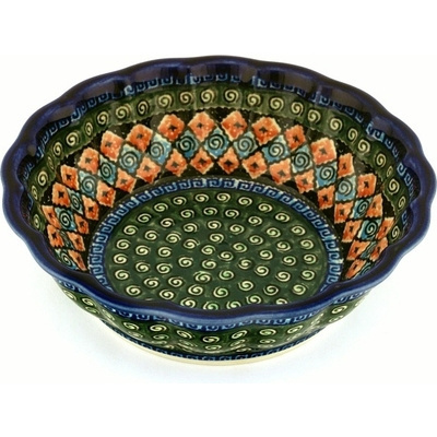 Polish Pottery Fluted Bowl 10&quot; Harlequin UNIKAT