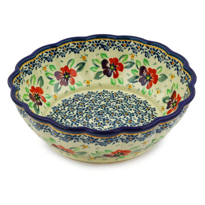 Polish Pottery Fluted Bowl 10&quot; Nightingale Flower