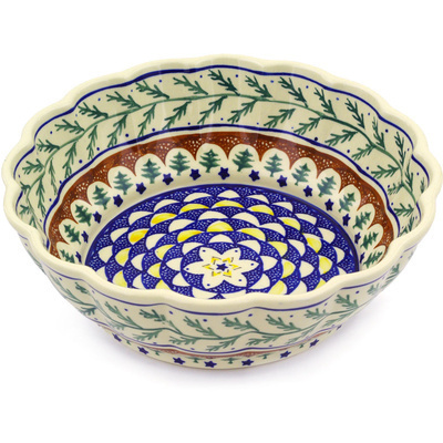 Polish Pottery Fluted Bowl 10&quot; Pine Boughs