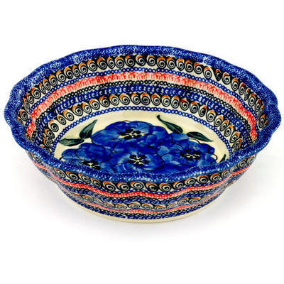Polish Pottery Fluted Bowl 10&quot; Regal Bouquet UNIKAT