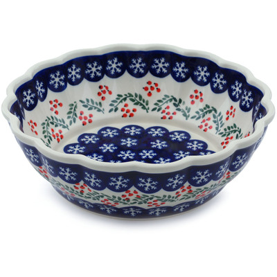 Polish Pottery Fluted Bowl 10&quot; Snowflakes Tree