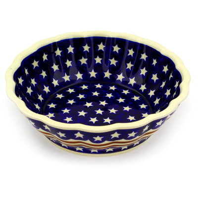 Polish Pottery Fluted Bowl 10&quot; Stars And Stripes