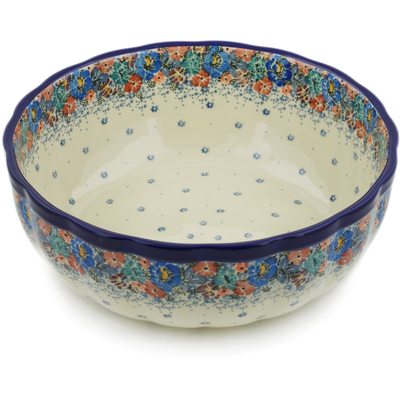 Polish Pottery Fluted Bowl 11&quot; Autumn Bunch UNIKAT