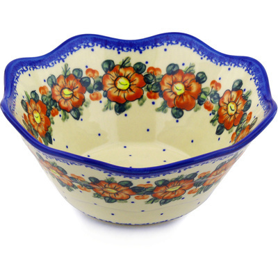 Polish Pottery Fluted Bowl 11&quot; Autumn Pansies