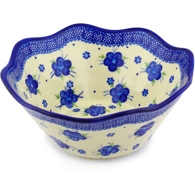 Polish Pottery Fluted Bowl 11&quot; Bleu-belle Fleur
