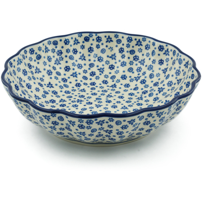 Polish Pottery Fluted Bowl 11&quot; Blue Confetti