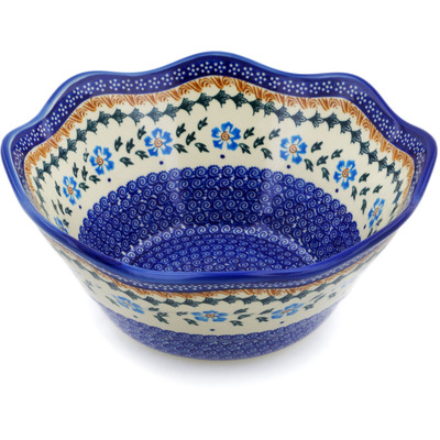 Polish Pottery Fluted Bowl 11&quot; Blue Cornflower