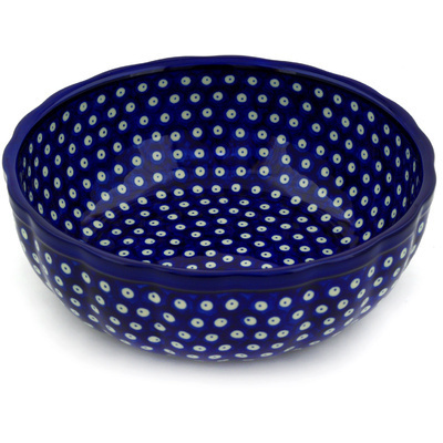 Polish Pottery Fluted Bowl 11&quot; Blue Eyes