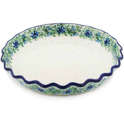 Polish Pottery Fluted Bowl 11&quot; Blue Flowers Harmony