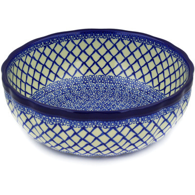 Polish Pottery Fluted Bowl 11&quot; Blue Harmony
