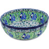 Polish Pottery Fluted Bowl 11&quot; Blue Rooster UNIKAT