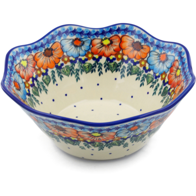 Polish Pottery Fluted Bowl 11&quot; Bold Poppies