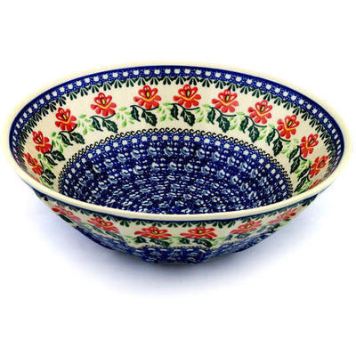 Polish Pottery Fluted Bowl 11&quot; Christmas Rose