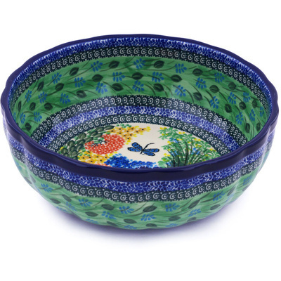 Polish Pottery Fluted Bowl 11&quot; Dragonfly Delight UNIKAT