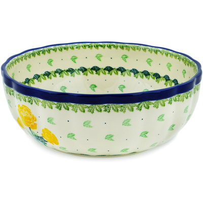 Polish Pottery Fluted Bowl 11&quot; Evening Rose