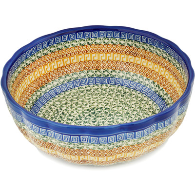 Polish Pottery Fluted Bowl 11&quot; Grecian Sea