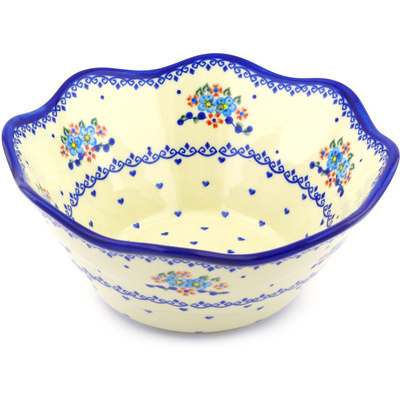 Polish Pottery Fluted Bowl 11&quot; Hearts And Flowers