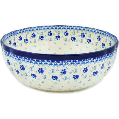 Polish Pottery Fluted Bowl 11&quot; Kitty Paws