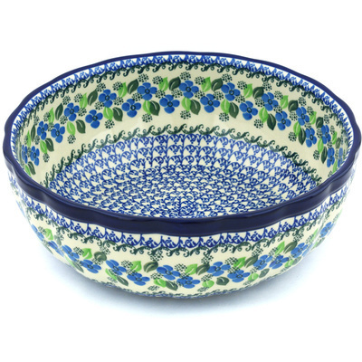 Polish Pottery Fluted Bowl 11&quot; Lime Flower