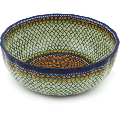 Polish Pottery Fluted Bowl 11&quot; Orange Tranquility UNIKAT