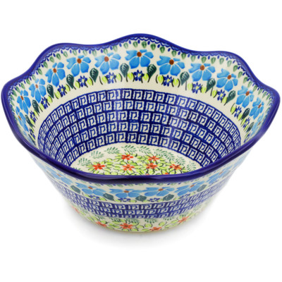 Polish Pottery Fluted Bowl 11&quot; Pansy Morning