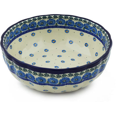 Polish Pottery Fluted Bowl 11&quot; Poppy Circle