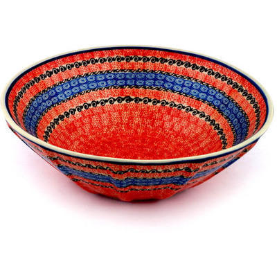 Polish Pottery Fluted Bowl 11&quot; Southwest Sunrise