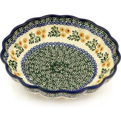Polish Pottery Fluted Bowl 11&quot; Summer Day