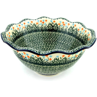 Polish Pottery Fluted Bowl 12&quot; Dancing Tulips
