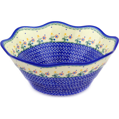 Polish Pottery Fluted Bowl 13&quot; Spring Flowers